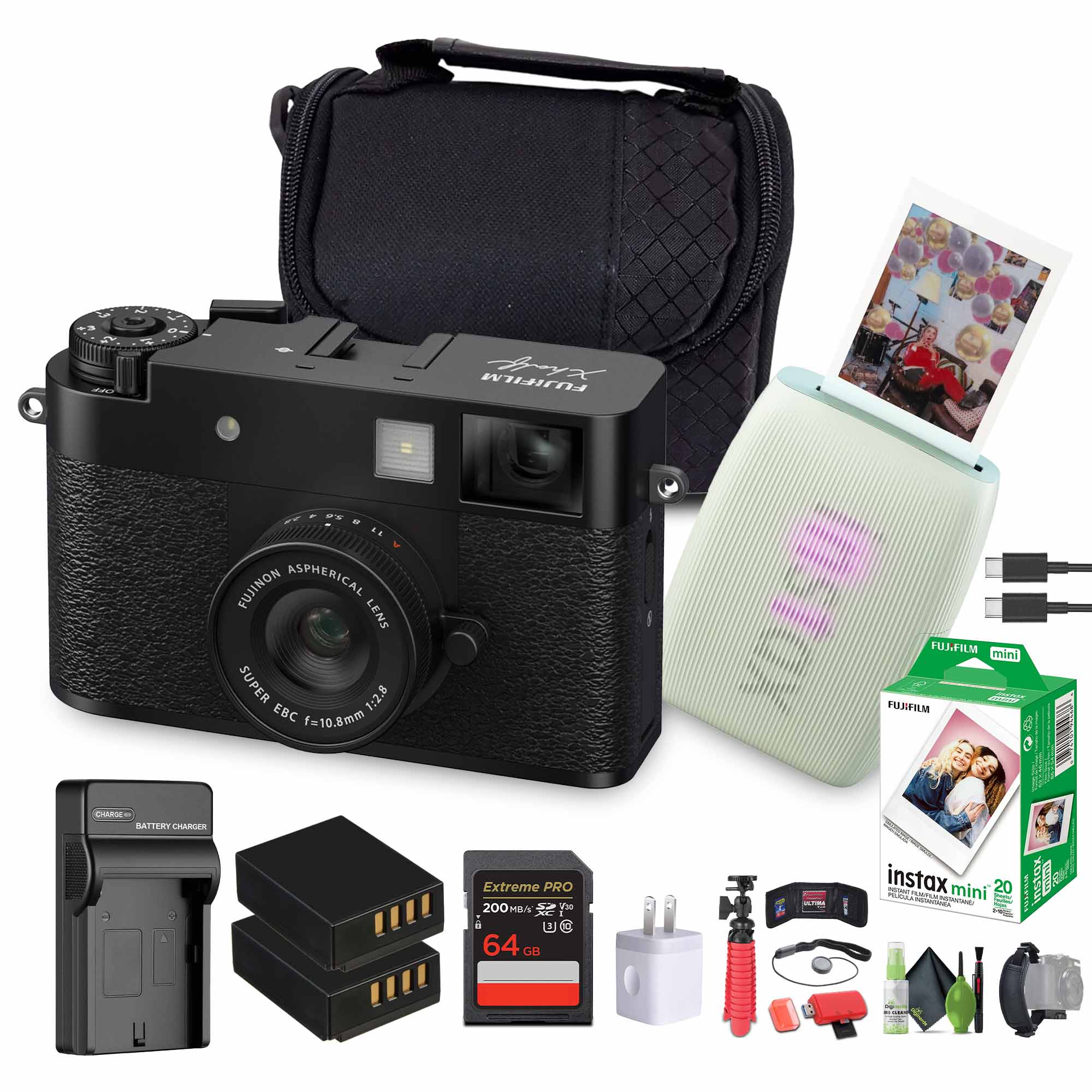 Fujifilm - X Digital Camera , MINI LINK 3 Smartphone Printer(Sage Green) - Black