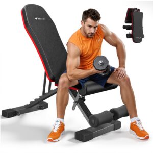 MERACH - Adjustable Weight Dumbbell Bench with Leg Extension, 990LBS Capacity Foldable Workout Bench for Home Gym - Black