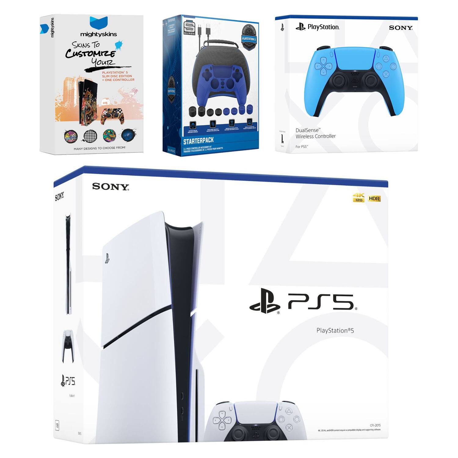 PlayStation 5 Slim Disc Bundle with Extra Controller, Accessory Kit and MightySkins Code - PlayStation 5