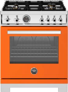 Bertazzoni - 30" Professional Series range - Gas oven - 4 brass burners - Orange