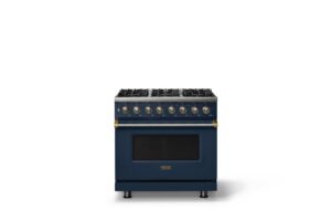 Viking - Pro 5 Series 5.6 Cu. Ft. Freestanding Sealed 6 Burner LP DF Convection Range - Slate Blue w. Brushed Brass Trim - Slate Blue