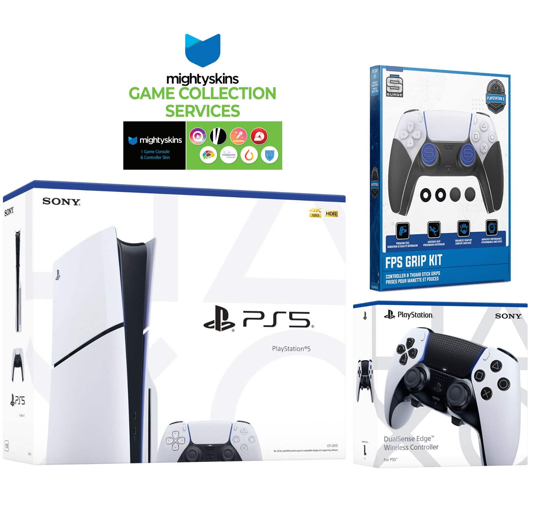 PlayStation 5 Slim Disc with Extra Edge Controller, FPS Grip Kit and MightySkins Game Pack Code - PlayStation 5