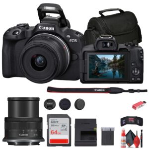 Canon - EOS R50 Mirrorless Camera with 18-45mm Lens + 64GB Card + Bag + More - Black